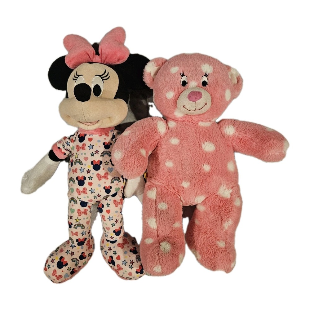 Disney Minnie Mouse Plush Bundle Pink Polka Dot Build A Bear & Minnie PJ Outfit